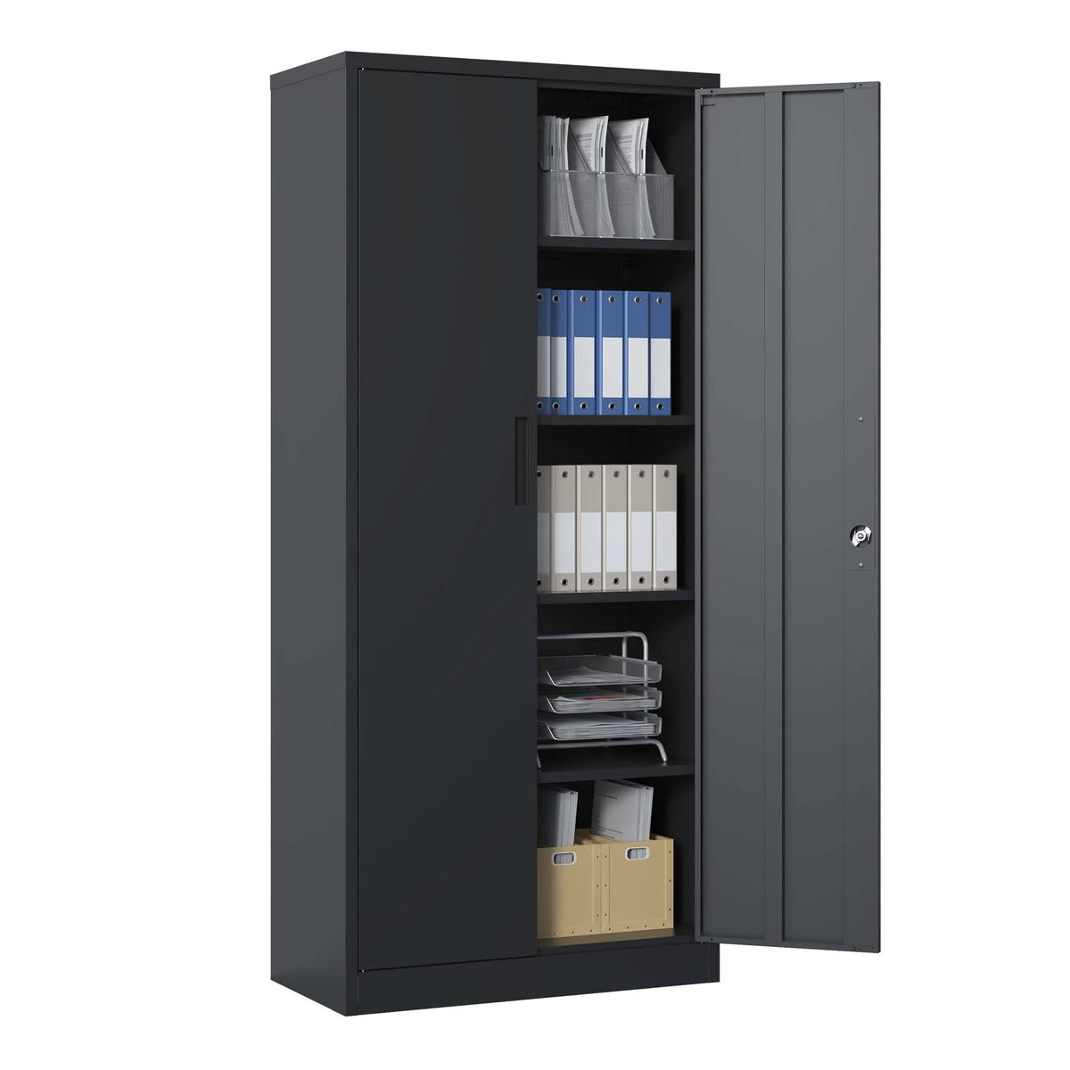 Black Metal Locking Storage Cabinet with 4 Shelves F2550