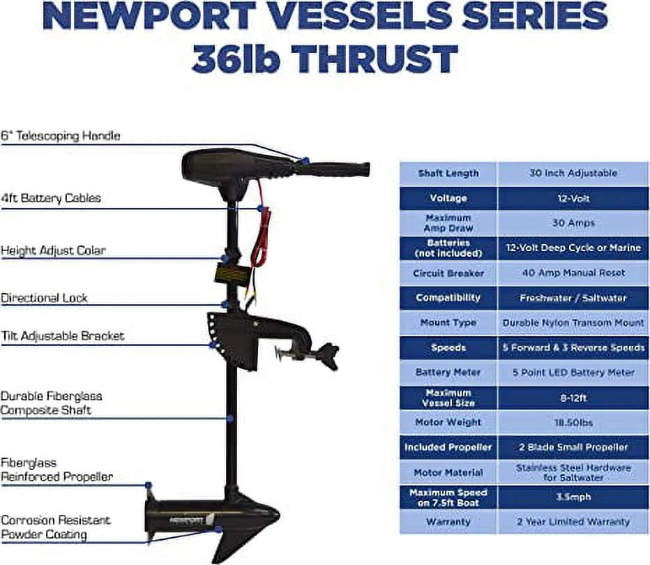 55 lb Thrust Saltwater Transom Mounted Electric Trolling Motor C6732