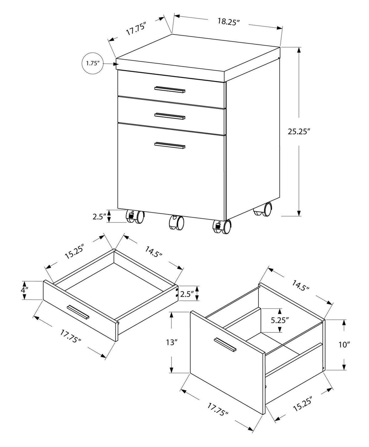 3 Drawer Particle Board and MDF Filing Cabinet M32207