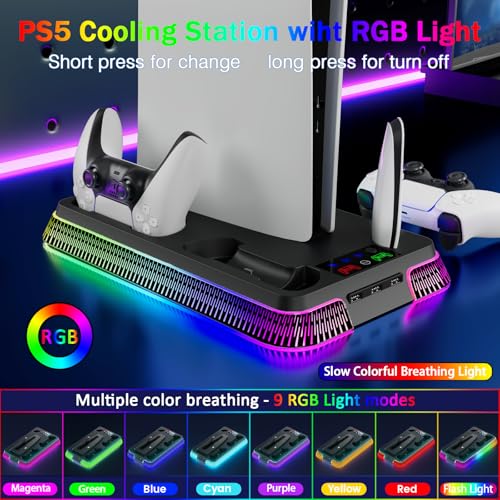 PS5 Stand and Cooling Station with LED Controller Charging Station, Cooling Fan, Headset Holder, 3 USB Hubs I37861
