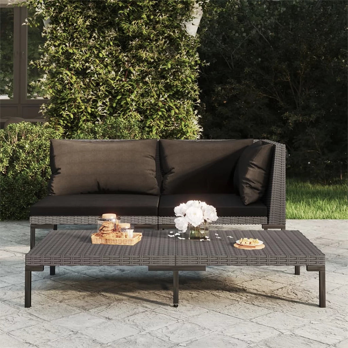 Dark Gray Half Round Poly Rattan Patio Coffee Table N33595