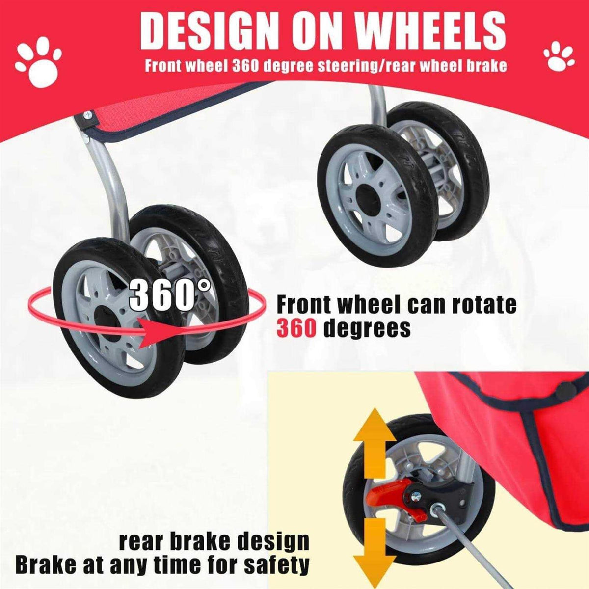 Foldable 4 Wheel Pet Dog Stroller with Storage Basket J48003