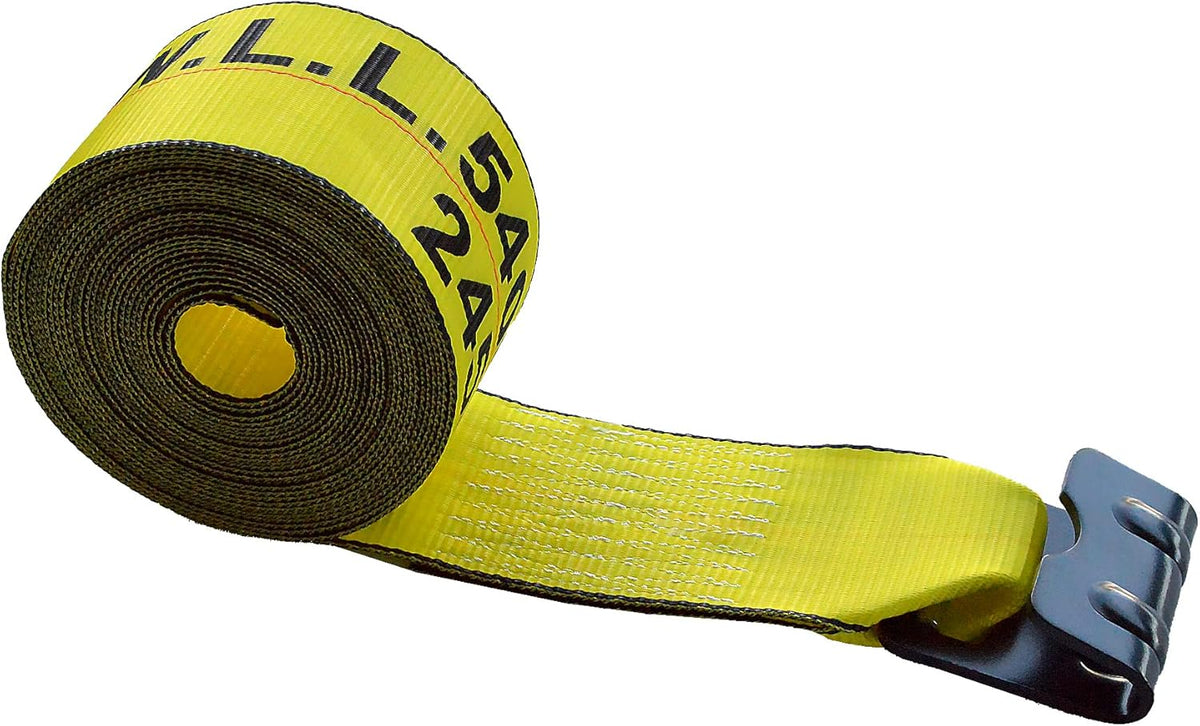Yellow 4 x 30' Heavy Duty Tie-Down Winch Strap with Flat Hooks C4605
