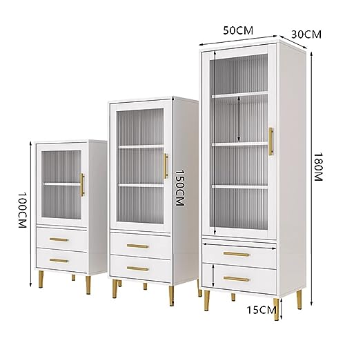 White Tall Corner Cabinet with Glass Doors and 2 Drawer W680078