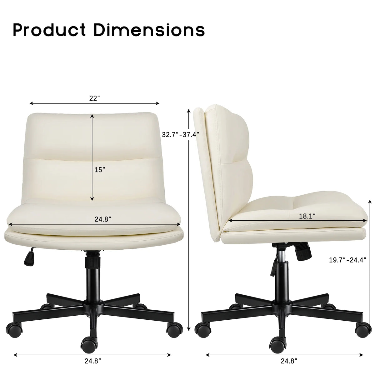 PU Leather Armless Cross Legged Office Desk Chair with Wheels V465