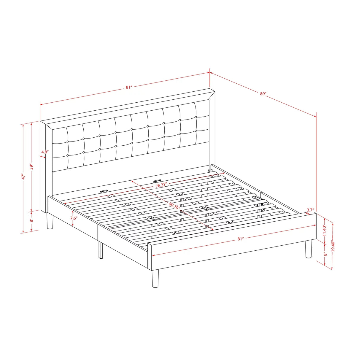 King Bedroom Set in Black/Denim Blue C559