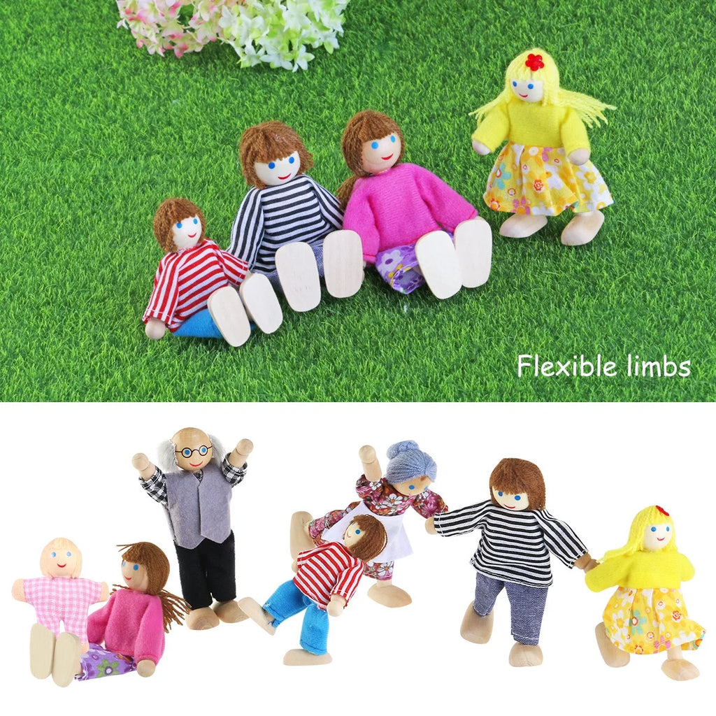 7 Pieces Wooden Dollhouse Family Set Mini People Figures M6615
