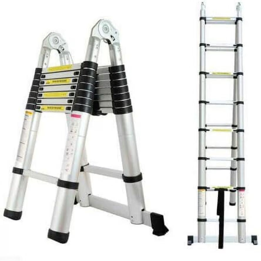 Telescoping Aluminum Extension Ladder with Stabilizer Bar 16.5FT A-Frame Ladder 330 Lb Capacity R36108