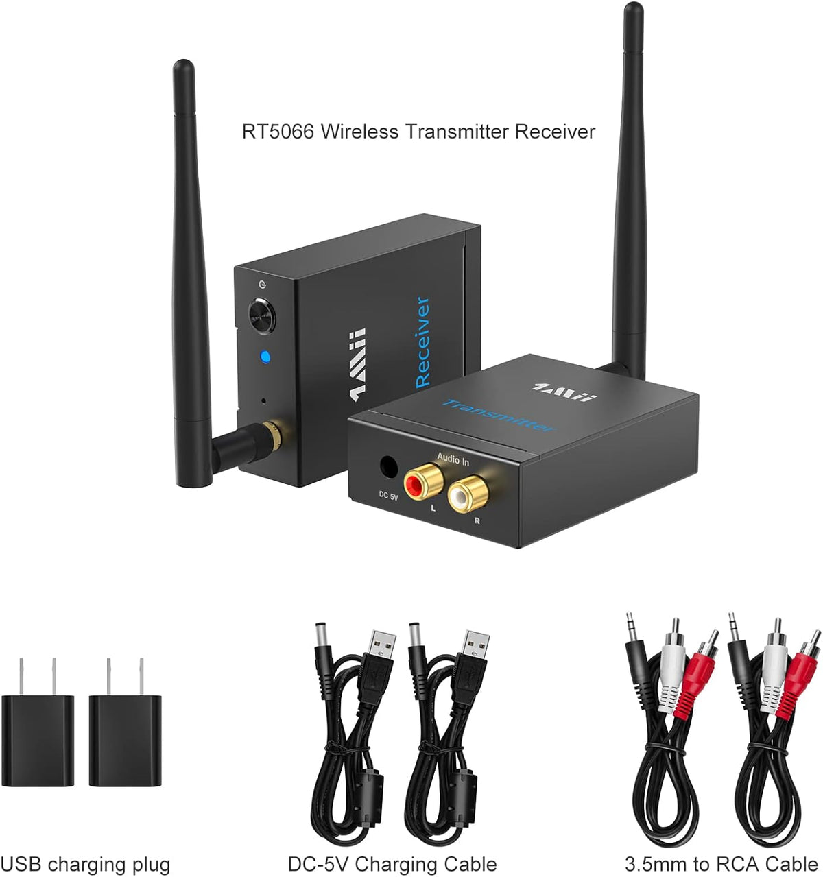Wireless Transmitter Receiver Audio, 2.4GHz Long Range Audio Transmitter and Receiver Low Delay, RCA Out/in 320ft R906