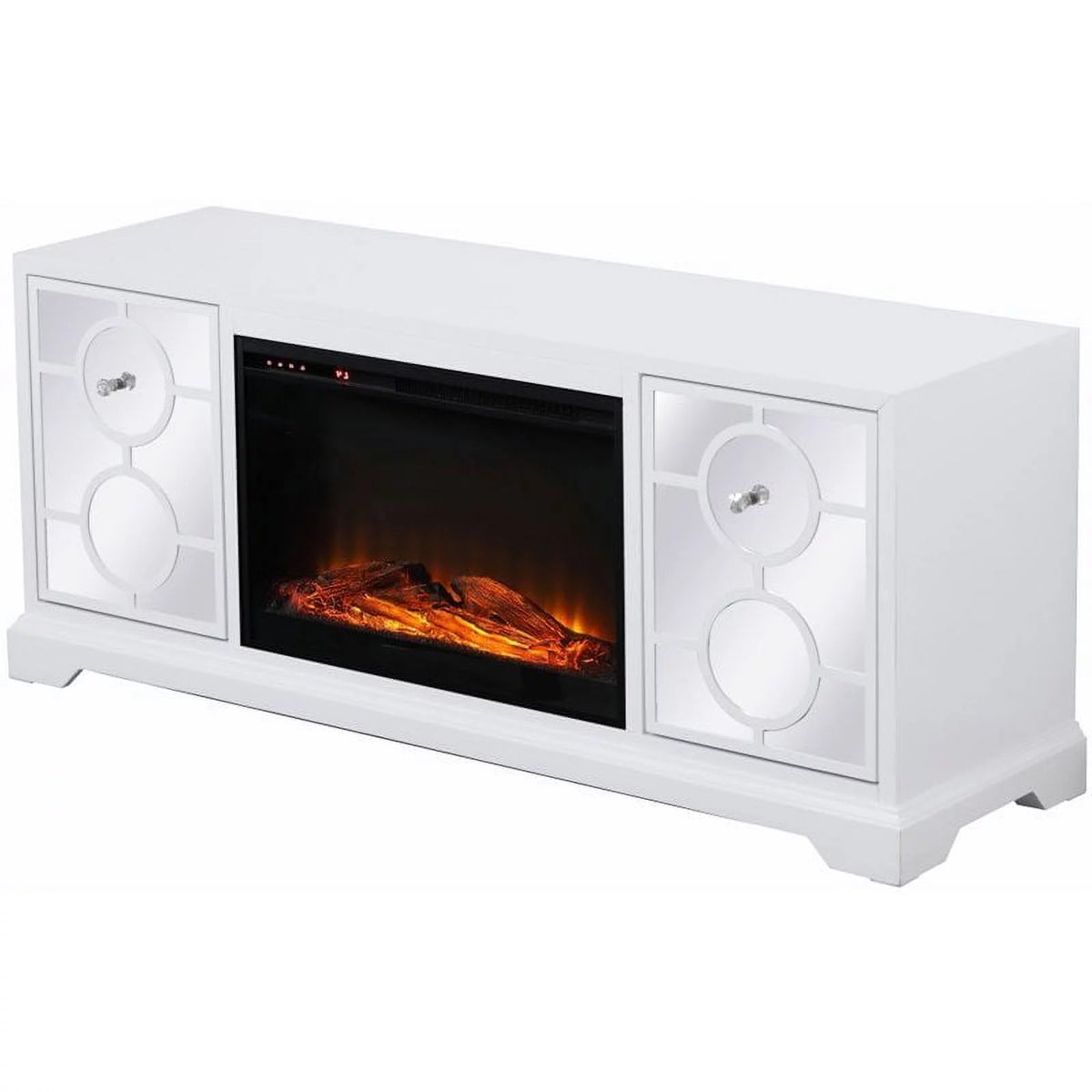 White Mirrored TV Stand with Wood Fireplace Insert W34736