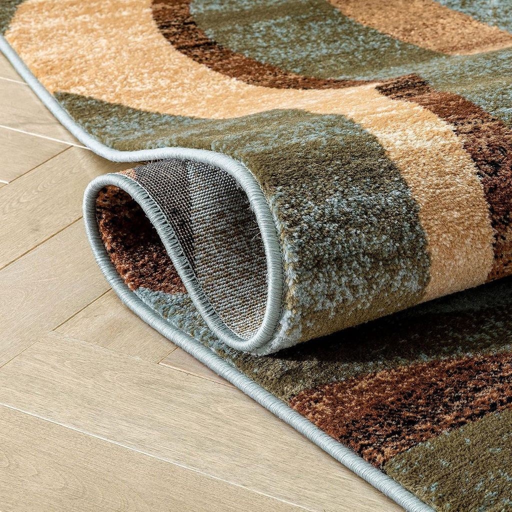 Blue Brown Geometric Area Rug 8x10 R327528