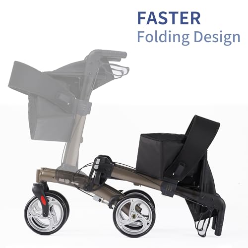 Foldable All Terrain Aluminum Rollator Walker with 8 inch Rubber Wheels F677