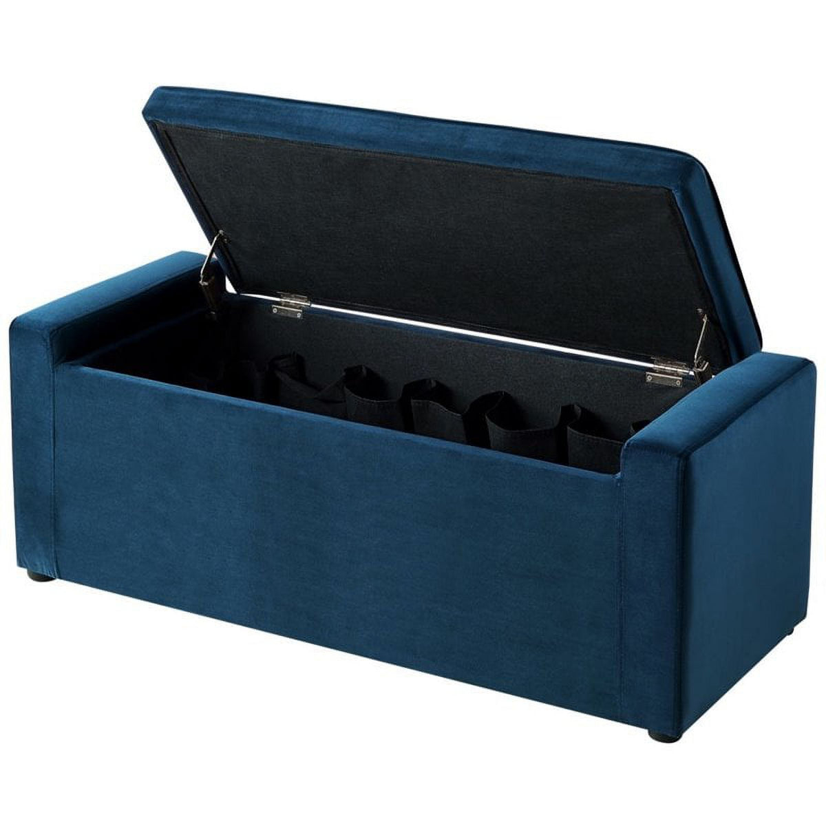 Blue Velvet Upholstered Bench with Shoe Storage M3366