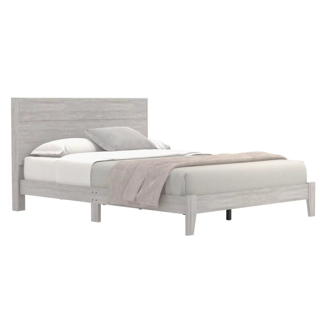 Dusty Grey Oak Wood Queen Platform Bed with Headboard L765