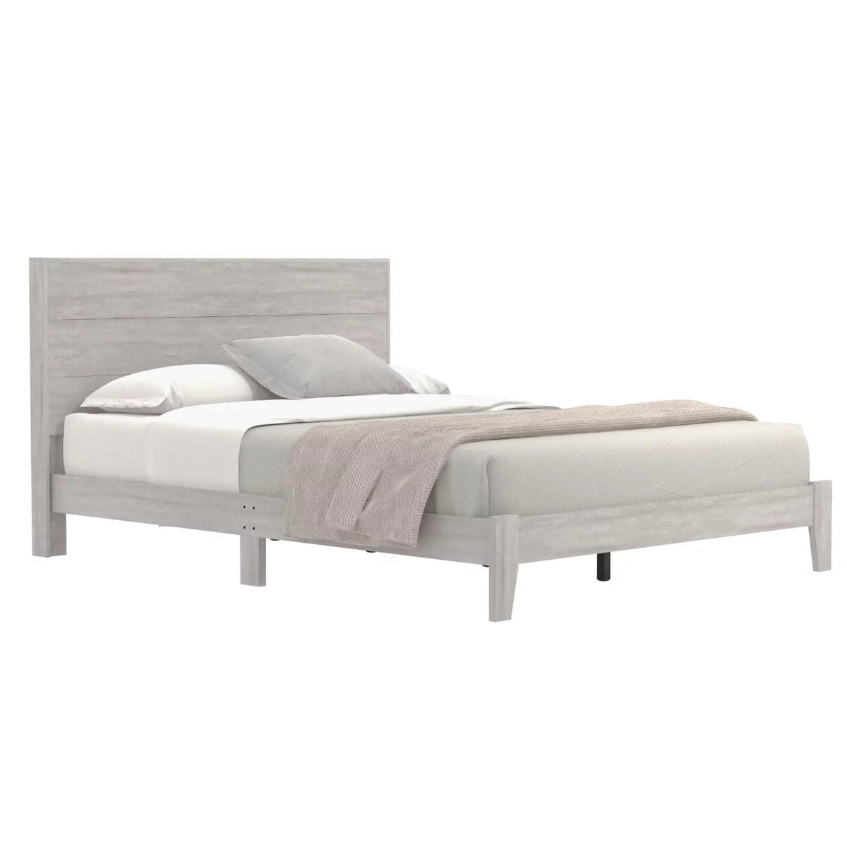 Dusty Grey Oak Wood Queen Platform Bed with Headboard L765