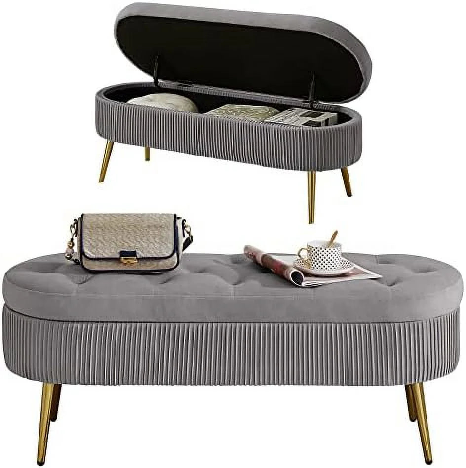 Faux Fur Ottoman Bench with Golden Metal Legs B621532