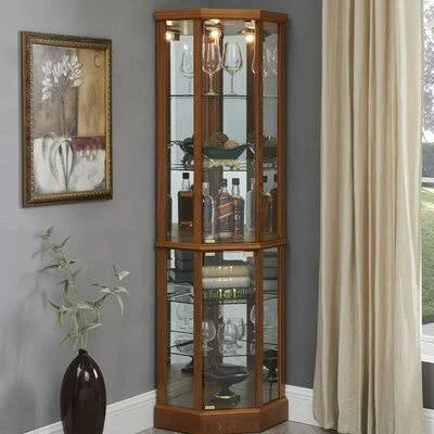 Oak Corner Lighted Curio Cabinet N228
