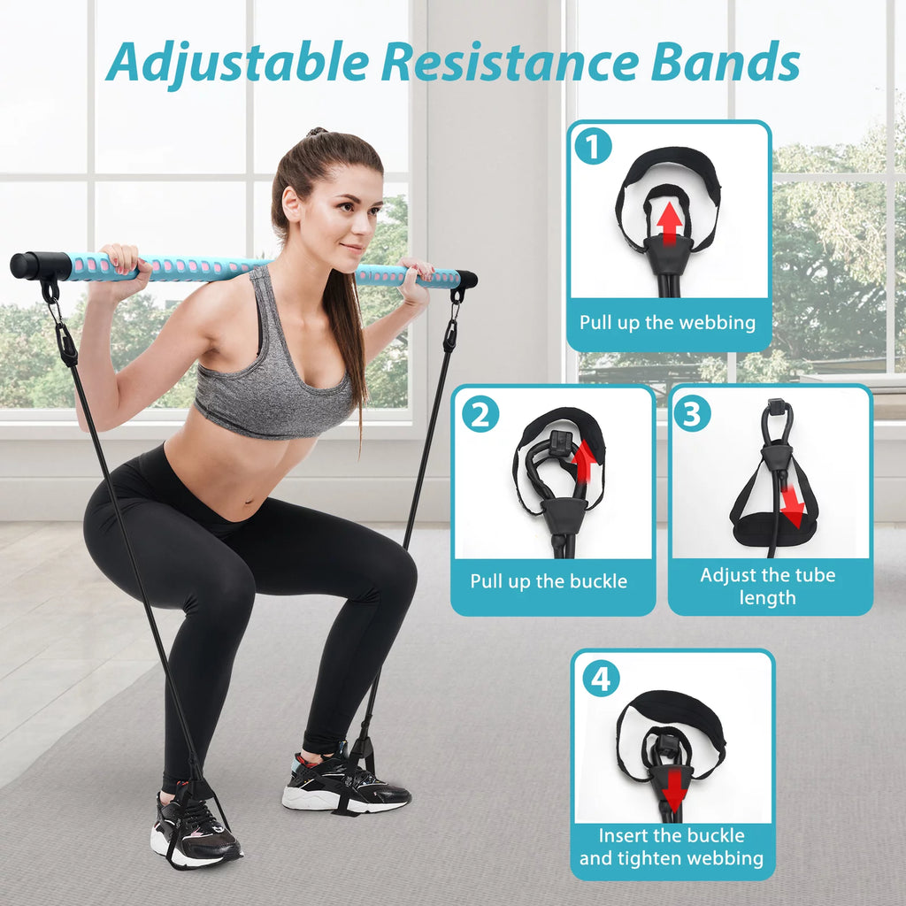Adjustable Pilates Bar Kit with 4 Resistance Bands D5677