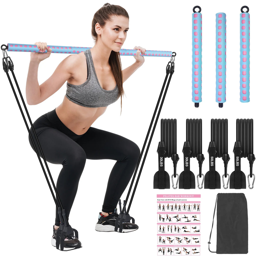 Adjustable Pilates Bar Kit with 4 Resistance Bands D5677