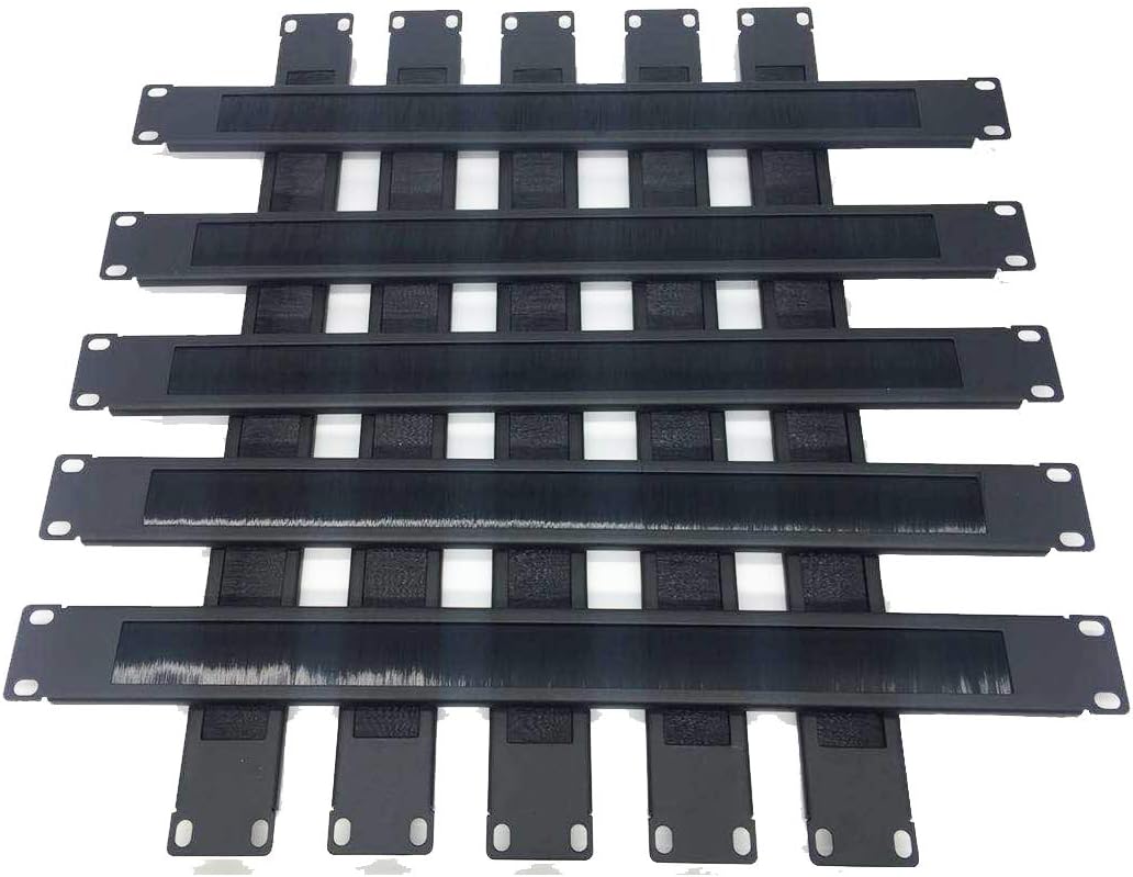 10 Pack 1U Horizontal Rack Mount Cable Management Panel with Cable Entry Brush for 19-Inch Rack Black F47453