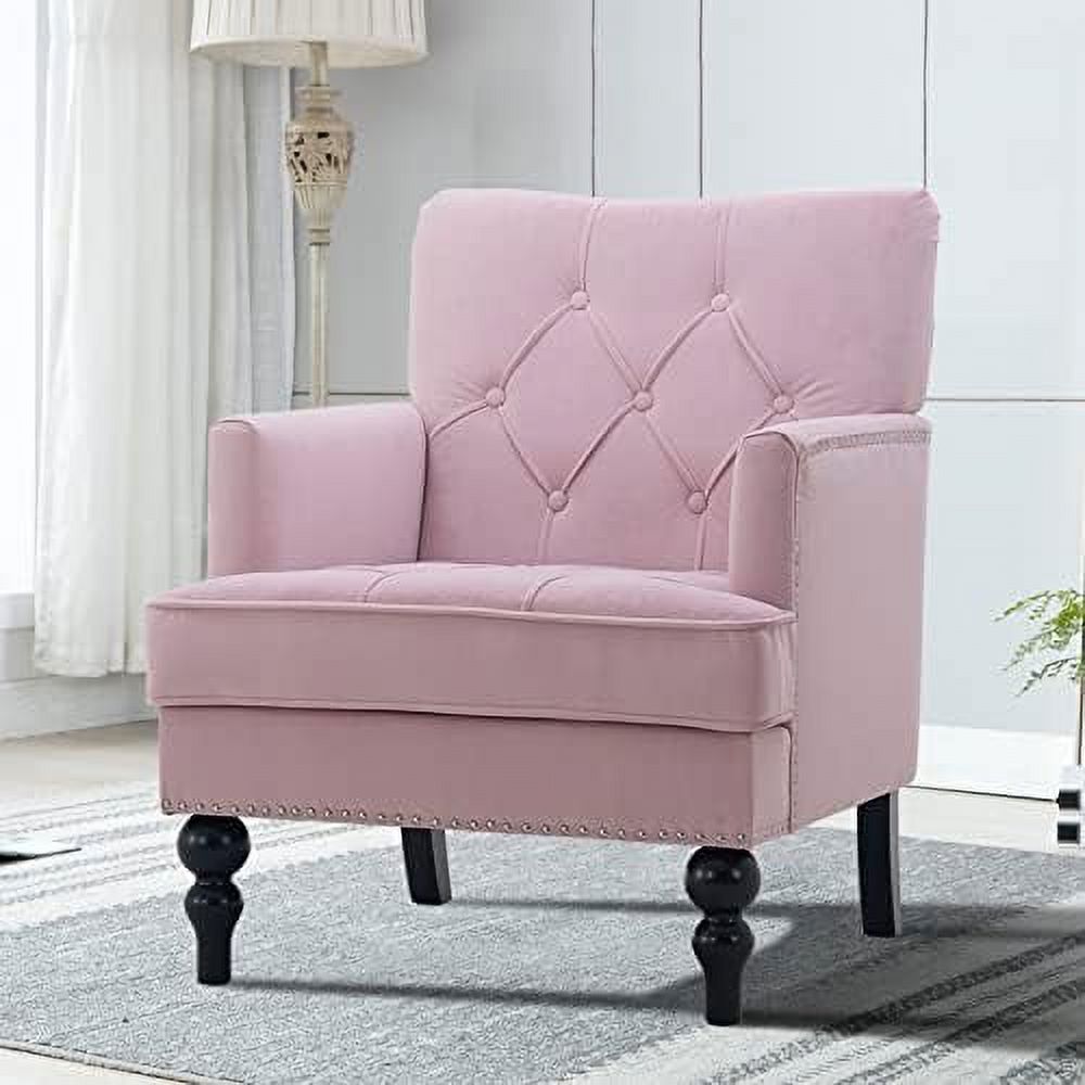 Pink Tufted Velvet Club Chair with Wooden Legs D823590