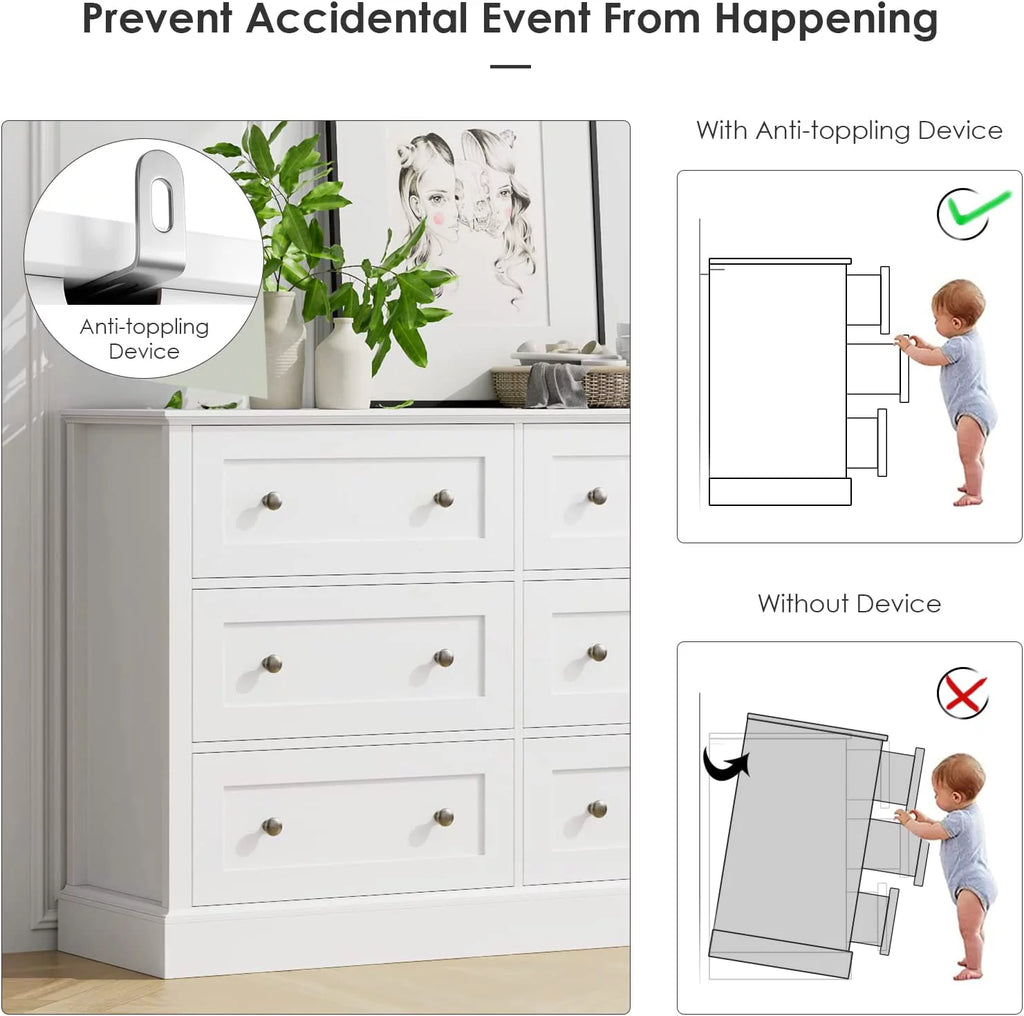 White 6 Drawer Double Dresser J736