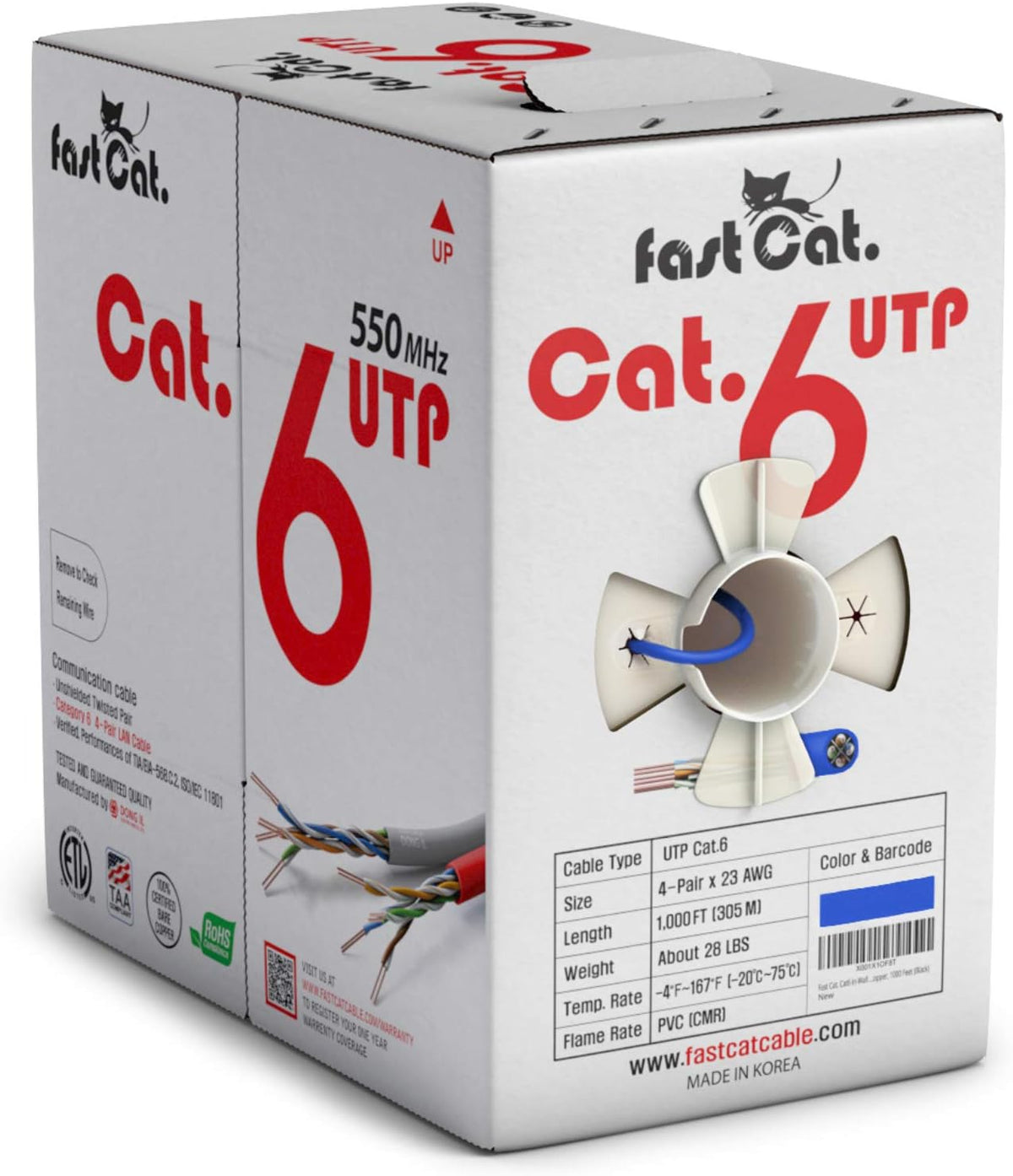 Cat6 Ethernet Cable 1000ft 23 AWG Solid Bare Copper Yellow W507666