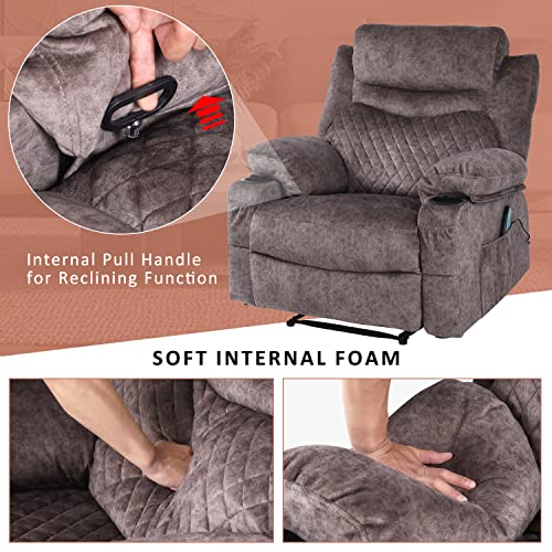 Oversized Grey Fabric Recliner with Massage and Heat L887536