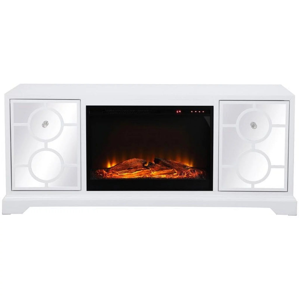 White Mirrored TV Stand with Wood Fireplace Insert W34736