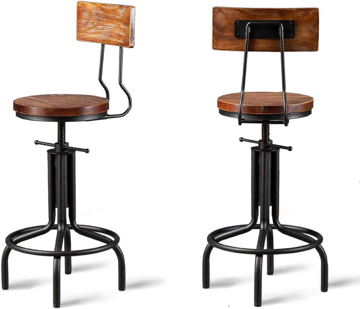 Brown Wood Metal Bar Stool Set of 2 Y555