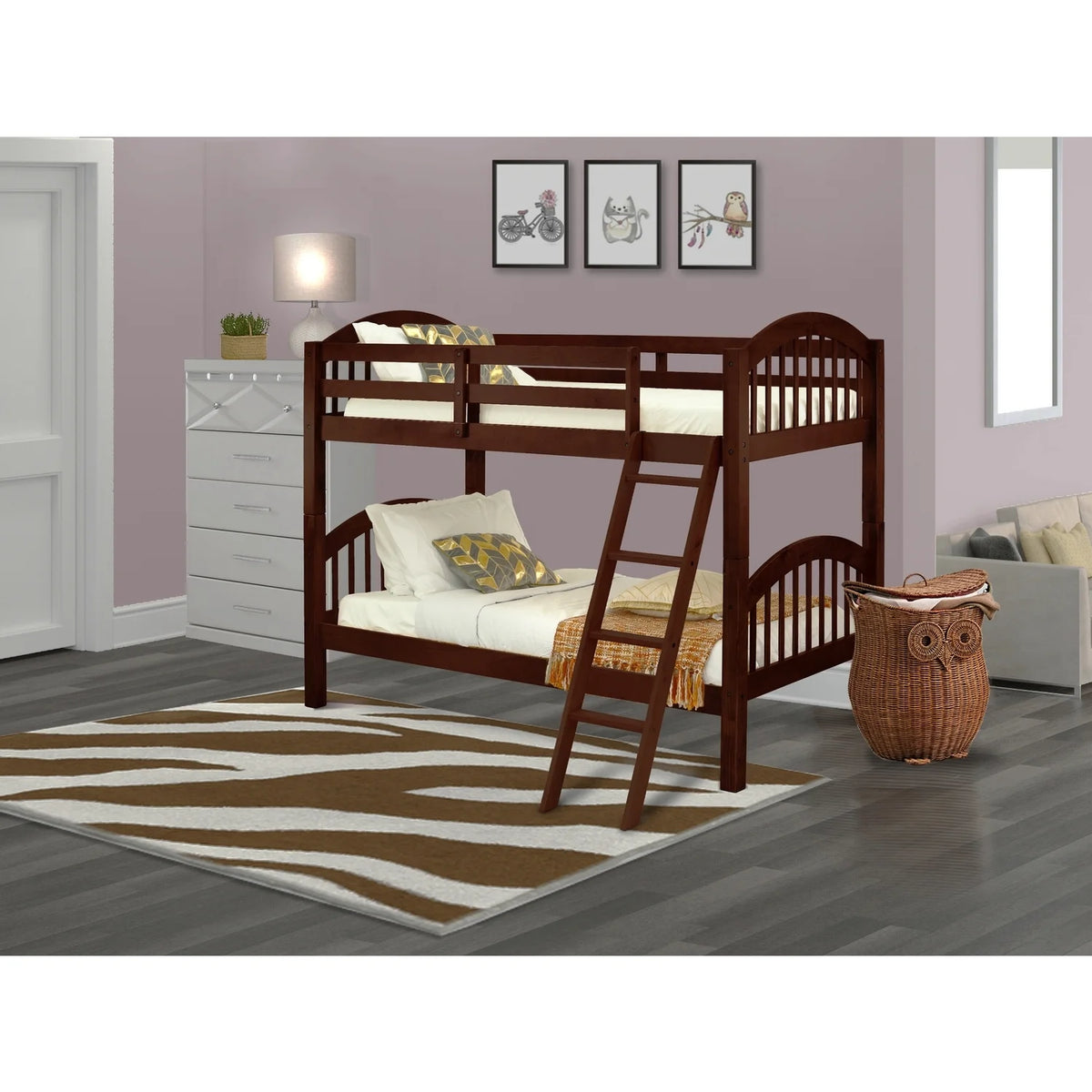 Twin Over Twin Bunk Beds with Ladder and Guard Rail P188