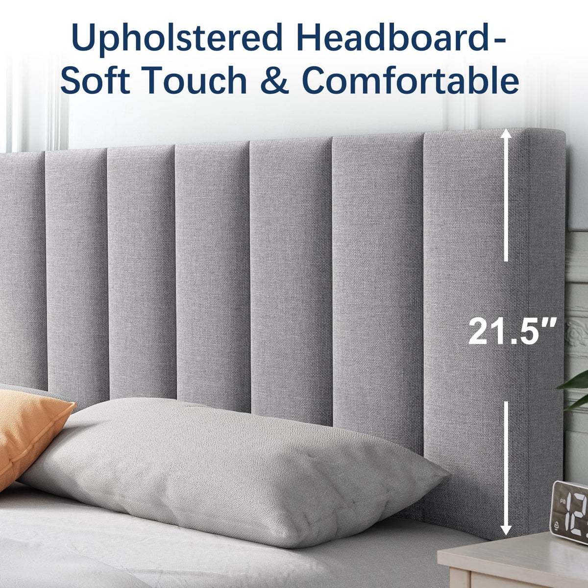 Full Platform Bed Frame with Upholstered Headboard, Beige K157827