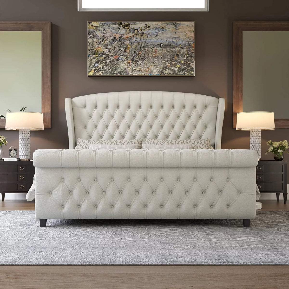Black Velvet Queen Size Upholstered Platform Bed Frame Q669874