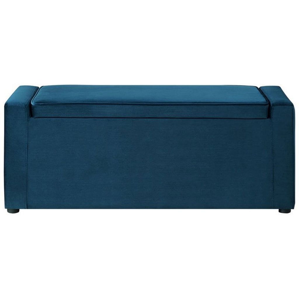 Blue Velvet Upholstered Bench with Shoe Storage M3366