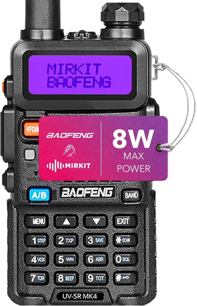 Baofeng Radio UV-5R MK4 8 Watt Max Power with 3800 mAh Handheld Mic and Programming Cable H144287