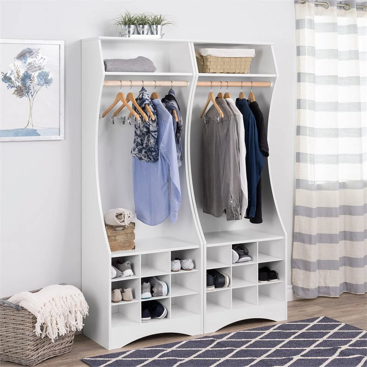 White Engineered Wood Wardrobe with Shoe Storage X38991
