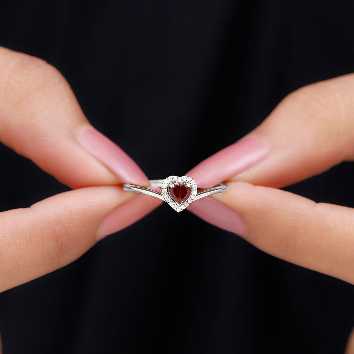 Heart Promise Ring with Diamond Halo, 925 Sterling Silver A744815