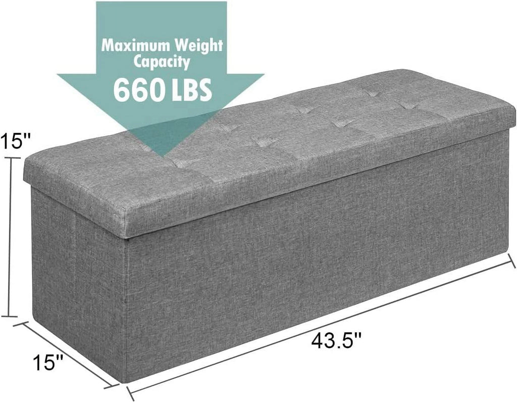 Light Gray Folding Storage Ottoman Bench P395
