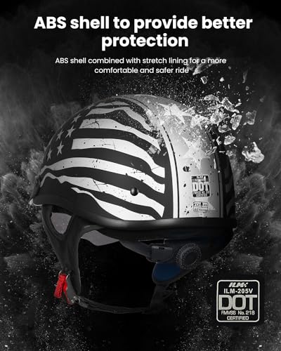 Half Helmet Motorcycle Open Face Sun Visor Quick Release Buckle DOT Approved Y4461
