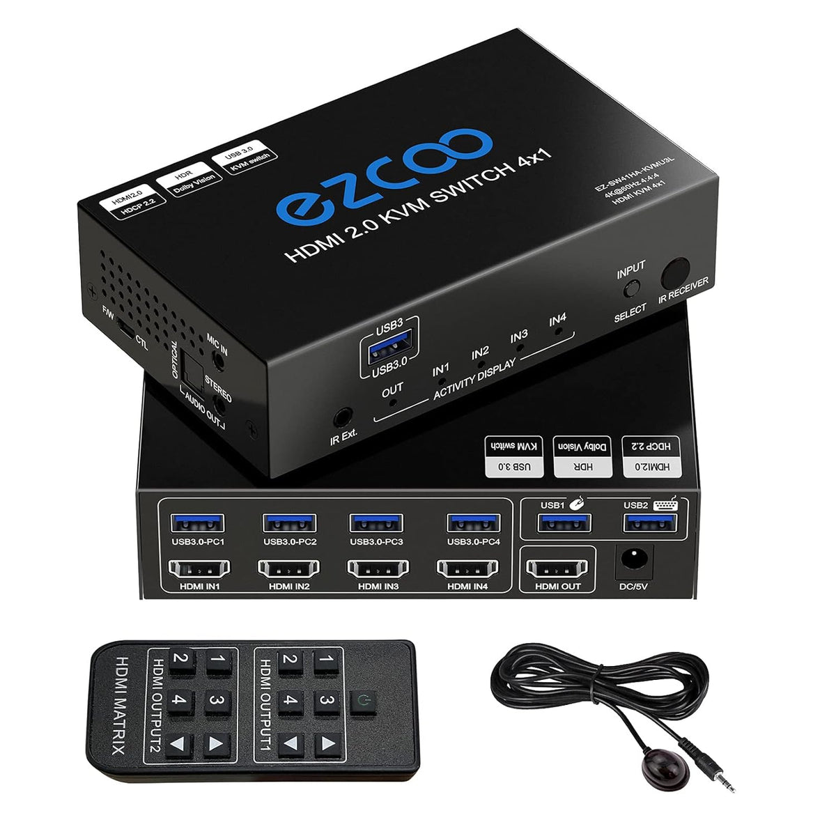 4-Port USB 3.0 KVM Switch HDMI 4K 60Hz with USB Peripheral Hub E472