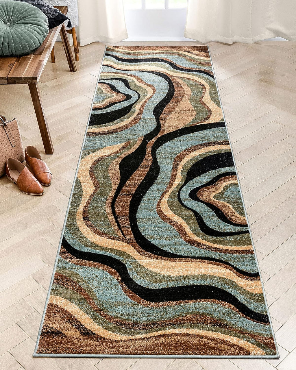 Blue Brown Geometric Area Rug 8x10 R327528