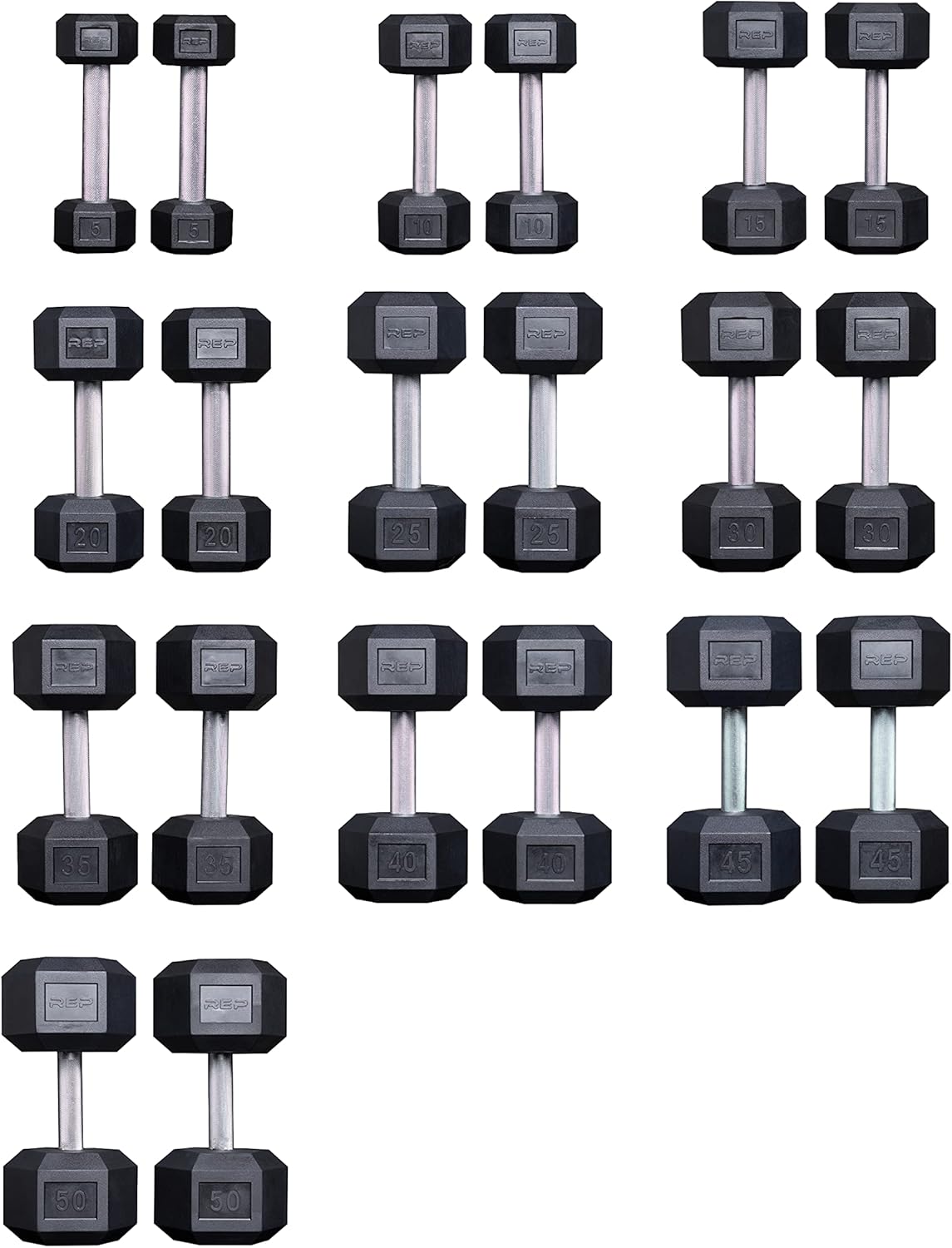 5-50 lb Rubber Hex Dumbbell Set A4262
