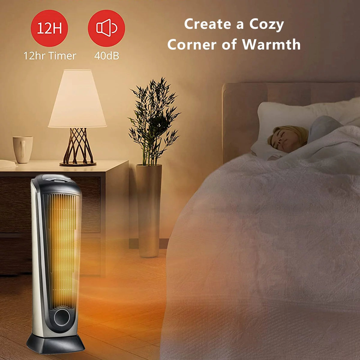 Oscillating Tower Space Heater with Adjustable Thermostat Timer & Remote Control, 22.5 Inches 1500W Grey/Black G934217