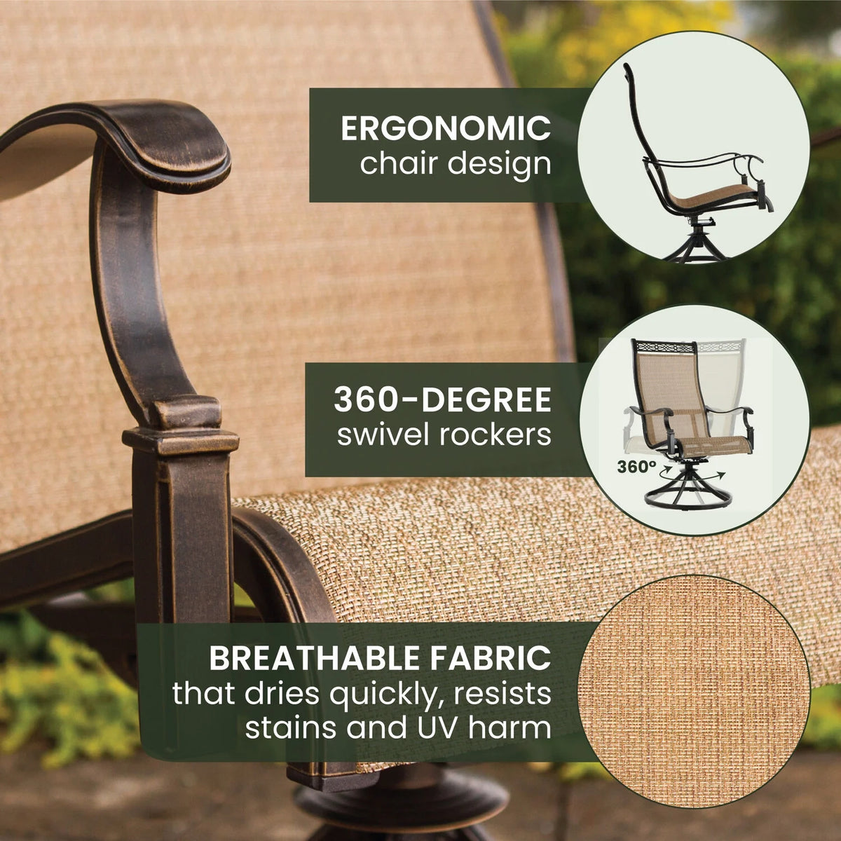 5-Piece Aluminum Outdoor Patio Dining Set with Swivel Rockers and Table K14036