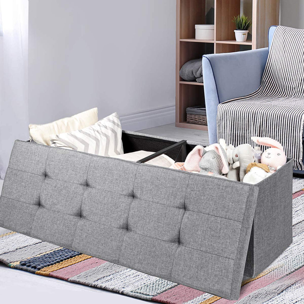Light Gray Folding Storage Ottoman Bench P395