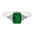 Emerald Solitaire Celtic Ring with Diamond - 6X8 mm, 925 Sterling Silver, US 13.00 P17256