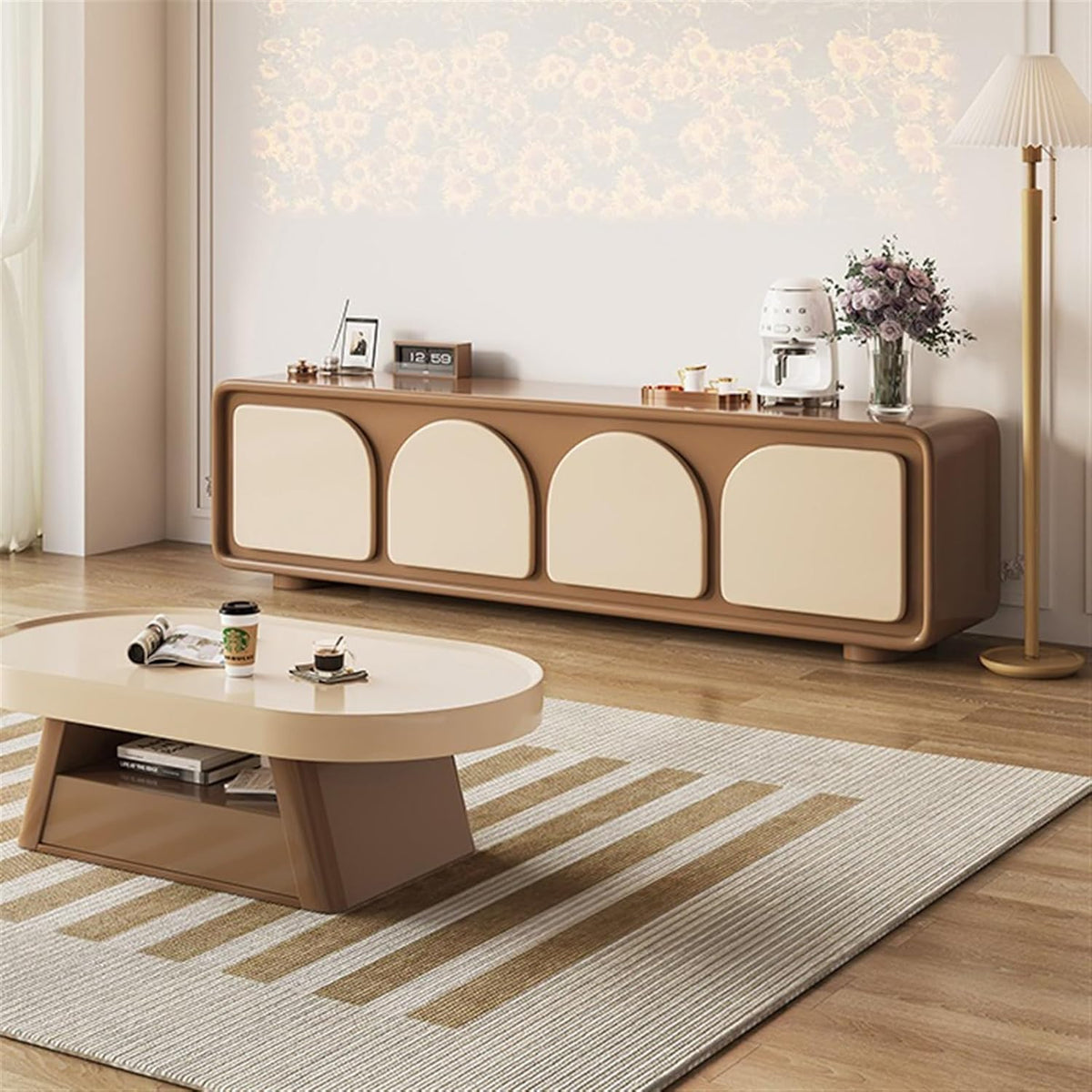 TV Stand Cabinet 4pcs Arched Door Storage Cabinet TV Console Z7617