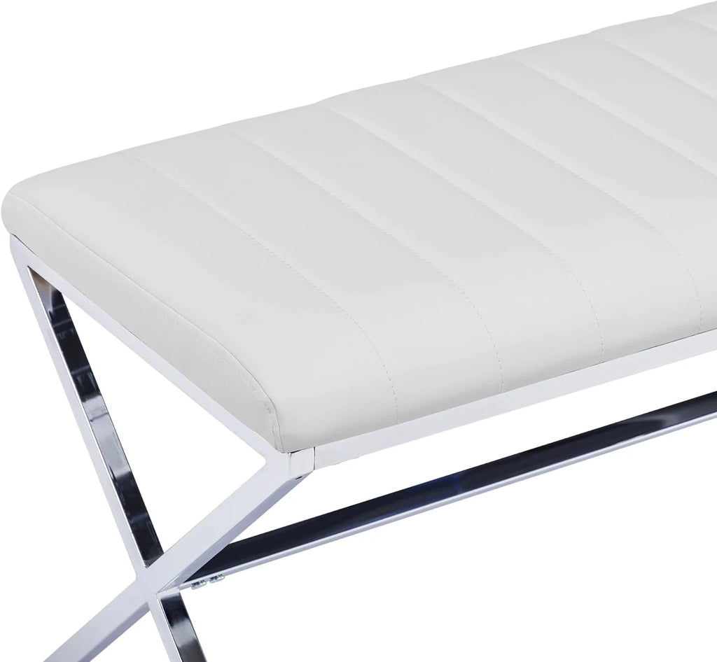 Faux Leather Upholstered Bench with Metal X Legs Q696