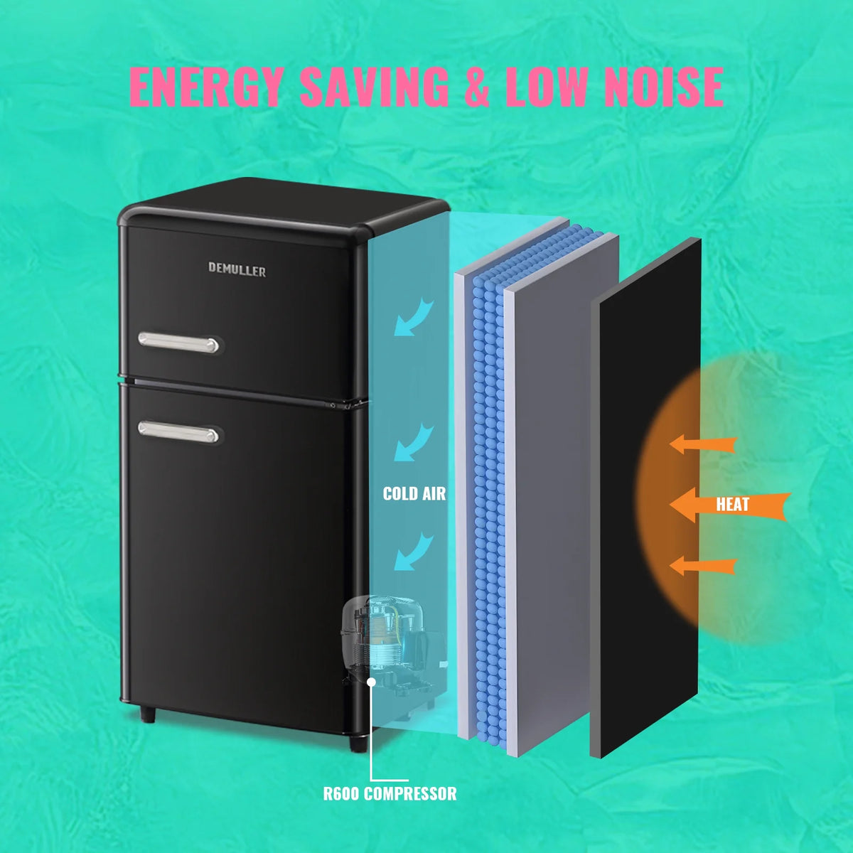 3.5 Cu. ft Black Mini Fridge Double Door Refrigerator F154