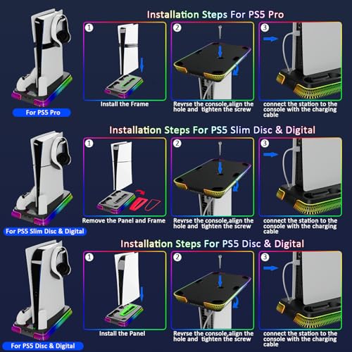 PS5 Stand and Cooling Station with LED Controller Charging Station, Cooling Fan, Headset Holder, 3 USB Hubs I37861